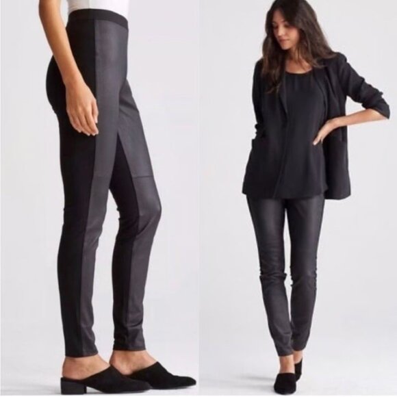 Eileen Fisher Women’s Black Pants Small Size Leather Front Pull On Stretch - Picture 2 of 12